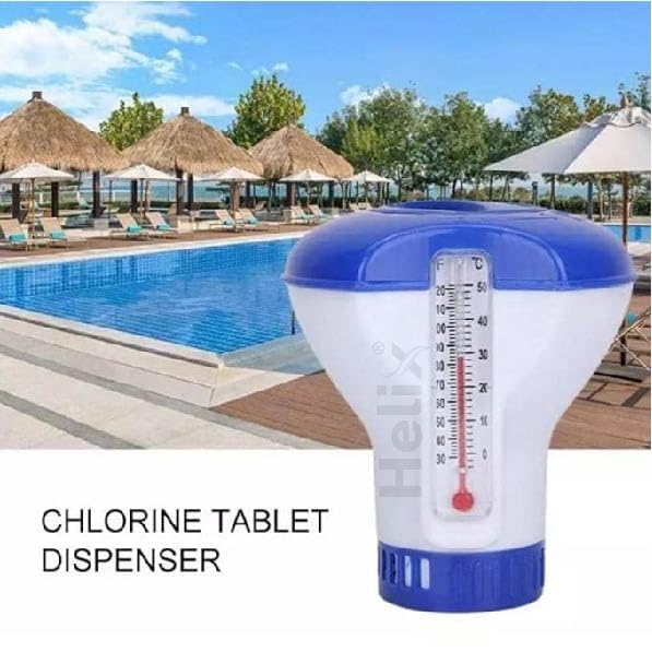 Helix Swimming Pool Chemical Floating Chlorine Tablets Dispenser with Thermometer for Swimming Pools, Spas, Hot Tubs, Fish Ponds & Aquarium.