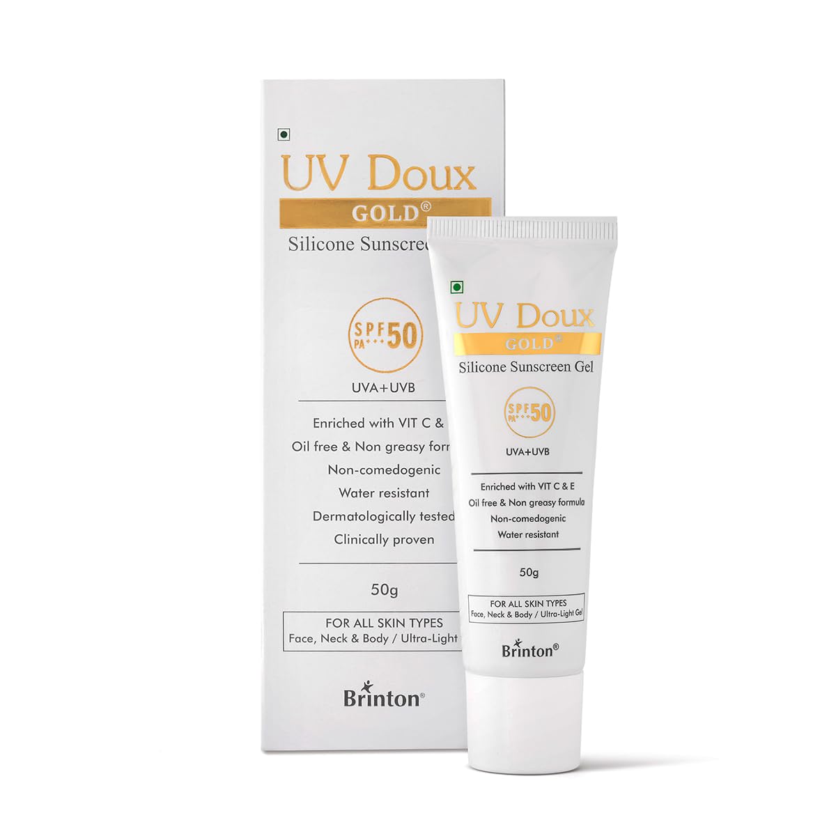 UV Doux Gold Silicone Sunscreen Gel SPF 50 PA+++ |India’s No.1 Dermatologist Recommended Brand In-vitro, In-Vivo Tested |UVA/UVB protection| Anti-Aging, Gel for