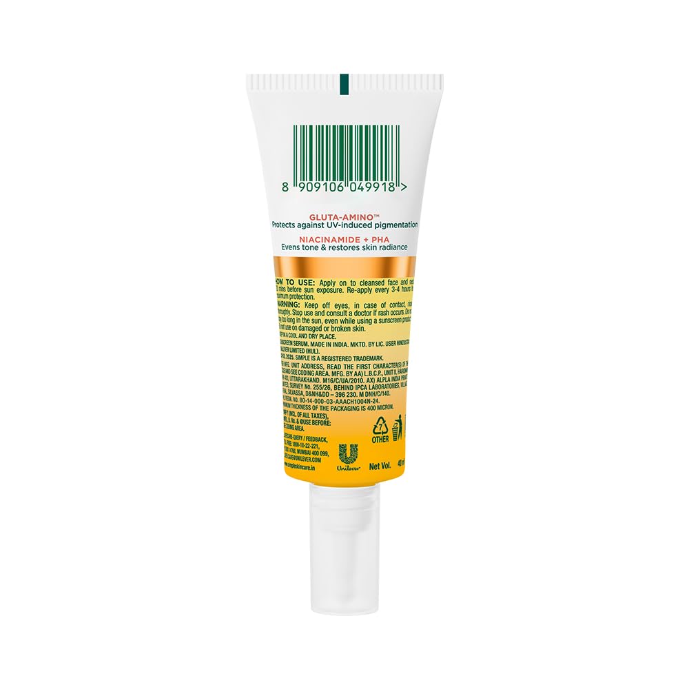 Simple Mattifying UV Fluid |SPF 50 PA++++ | With Niacinamide & GlutaAmino Technology| Sunscreen for Oily Skin & Dark Spots |Ultra Lightweight & Non-Sticky | UVA