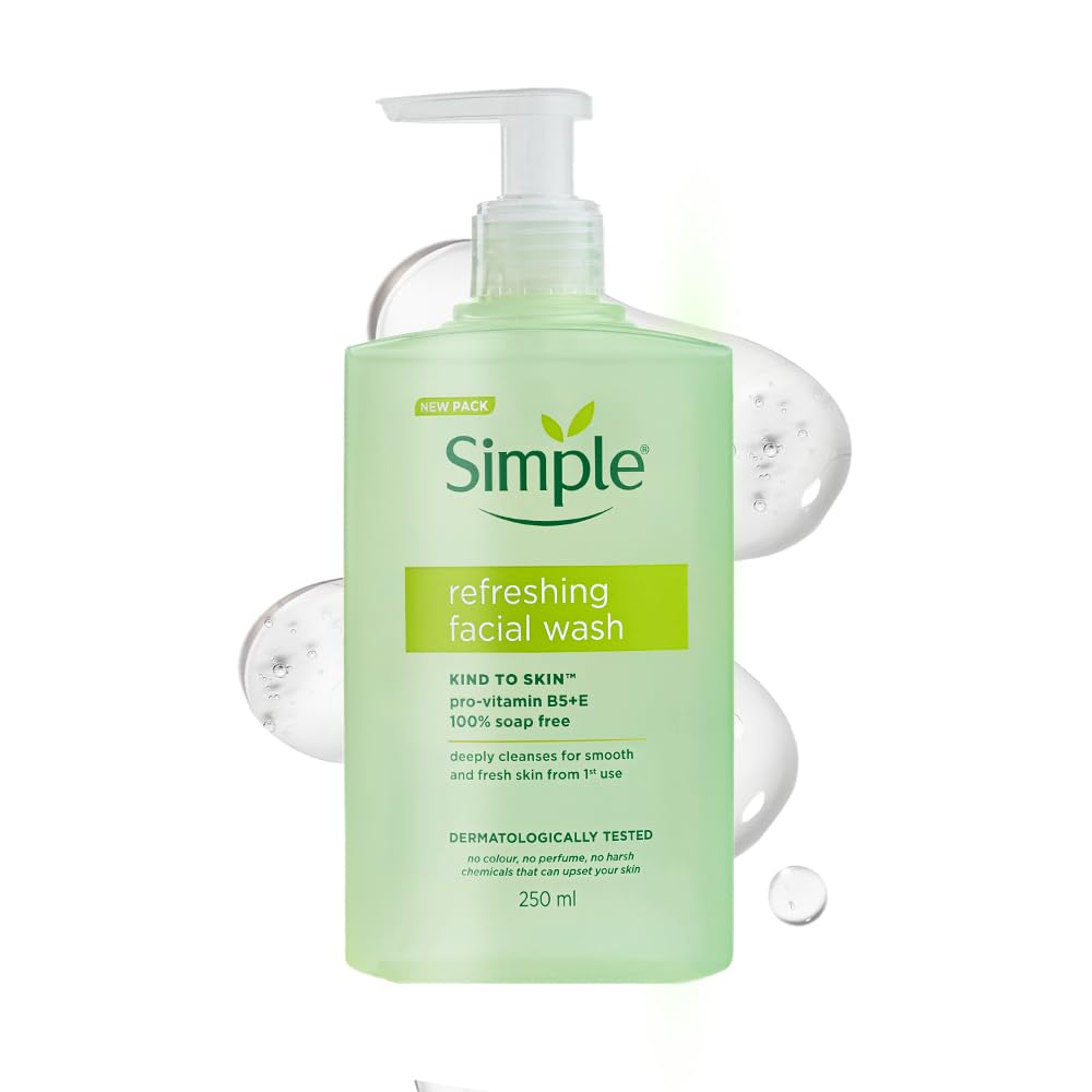 Simple Kind to Skin Refreshing Facial Wash | 100% Soap-Free Gentle Cleanser with Vitamin E & Glycerin | For All Skin Types | Perfect for Sensitive Skin, 250ml 2