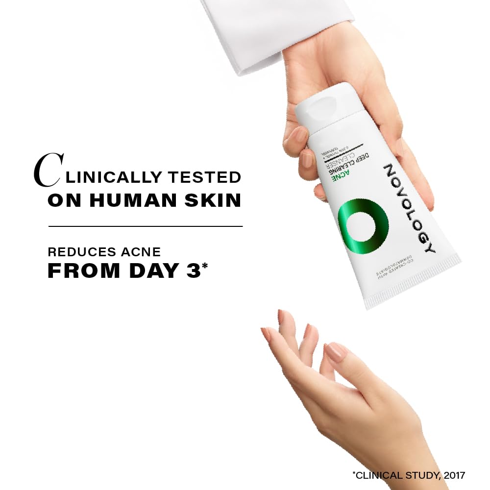 Novology Acne Clearing Foaming Cleanser, 0.35% Thymol & Terpineol, Facewash for Pimples,Whiteheads, Blackheads, Sensitive Skin, Fragrance Free, Non Irritating,