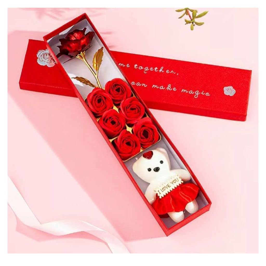 Kalakriti Valentine Gift Pack with Artificial Rose, 6 Scented Soap Teddy | Romantic Love Gift Box for Couples Girlfriend Wife Boyfriend Husband Fiancee Wedding