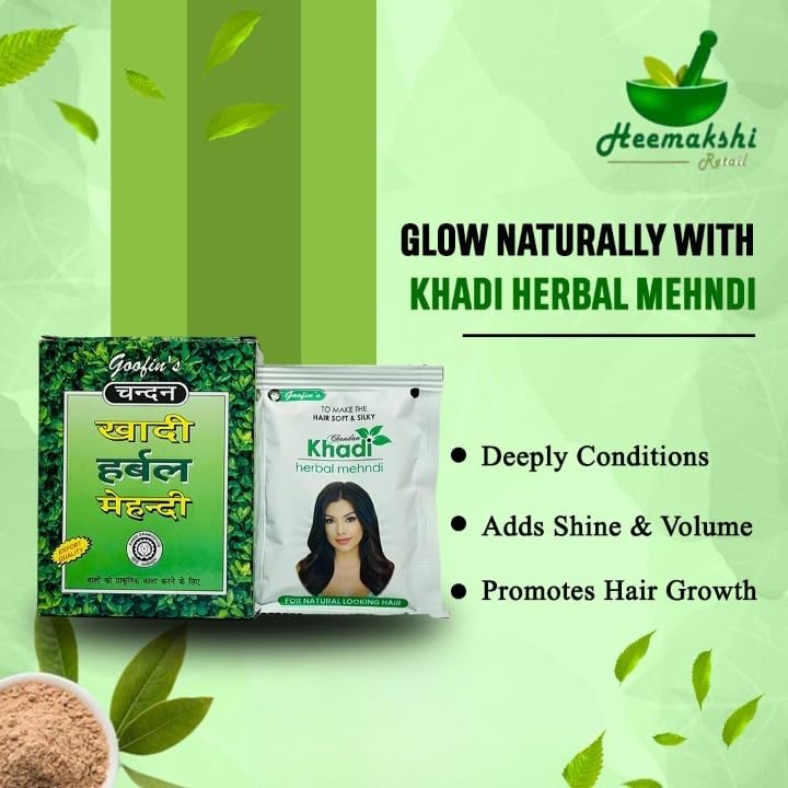 Goofin's Khadi Herbal Mehndi For Natural Black Hair Box Contains 3 Pouch, Each Pouch 20 Gram Pack Of 6