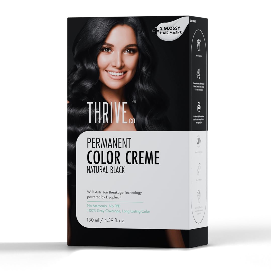 ThriveCo Crème Permanent Hair Colour – Natural Black | 100% Grey Coverage | Hyaplex™ Bond-Building Technology | Ammonia-Free, Long-Lasting & Nourishing | For Me