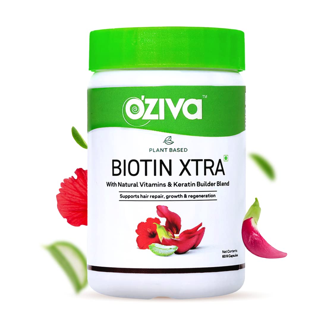 OZiva Plant Based Biotin Xtra | hair growth & Regeneration | Pack of 1 Starter Pack (Pack of 1) 60 count (Pack of 1)
