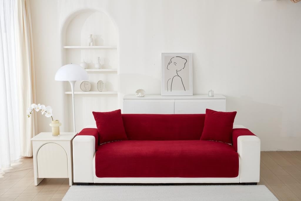 HOMETHREADS Innovative Premium Sofa Cover Set with PVC Backing for Non-Slip Comfort (Maroon, 1 Seater | 176x63cm) Maroon 176 x 63 cm
