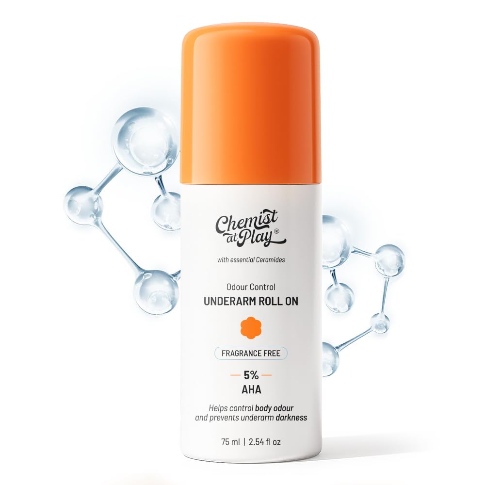 Chemist At Play UnderArm Roll-On with 5% AHA, Lactic Acid & 1% Mandelic Acid|Prevents Body Odour, Fades Pigmentation & Kills Bacteria|0% Aluminium & 0% Alcohol|For Sensitive Skin|Fragrance-Free|75ml