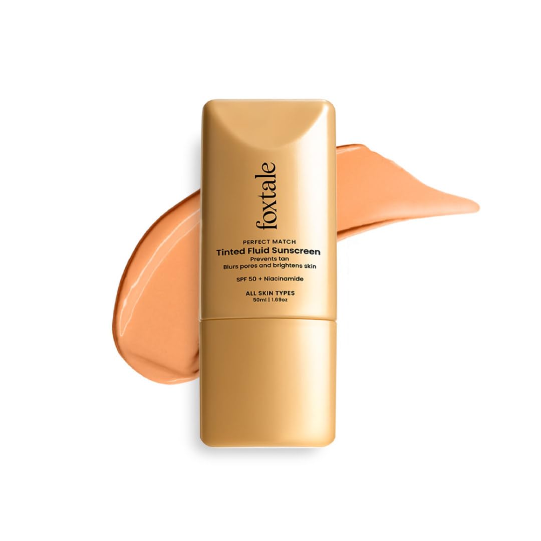 Foxtale SPF 50 PA++++ Tinted Sunscreen, 04 Clay | In-Vivo Tested & UVA/B Protection | Niacinamide & Vitamin E | Daily Wear, Blurs Pores, Evens Tone, Matte Finish, Non-Greasy | All Skin Types | 50ml