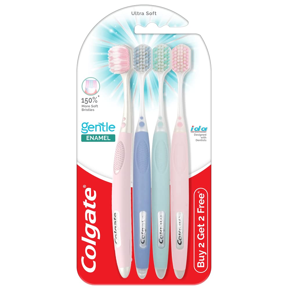 Colgate Gentle Enamel Ultra Soft Bristles Manual Toothbrush For Adults, 4 Pcs & Maxfresh Anticavity Toothpaste Gel, Spicy Fresh - 300Gm (Saver Pack), Assorted