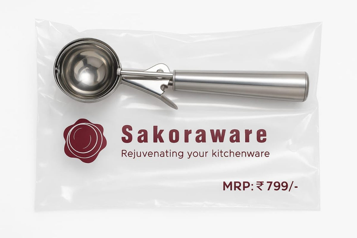 Sakoraware Multipurpose Ice Cream Scoop, Spring Handle Premium Stainless Steel Scooper for Icecream, Muffins Melon Cookie Dough Cutter, Dessert Serving Kitchen
