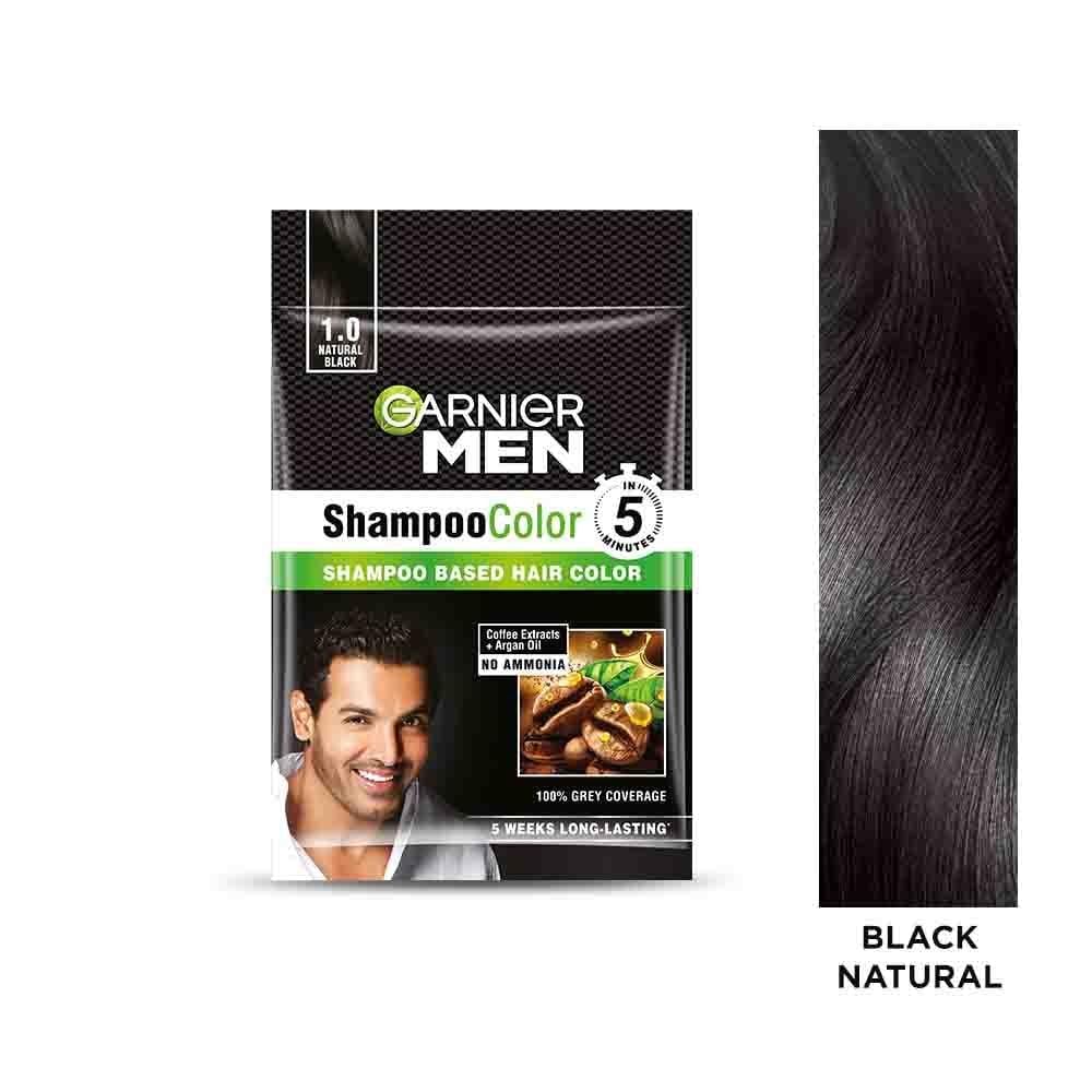 Garnier Men Shampoo Hair Color Shade 1.0 Natural Black (PACK OF 6)