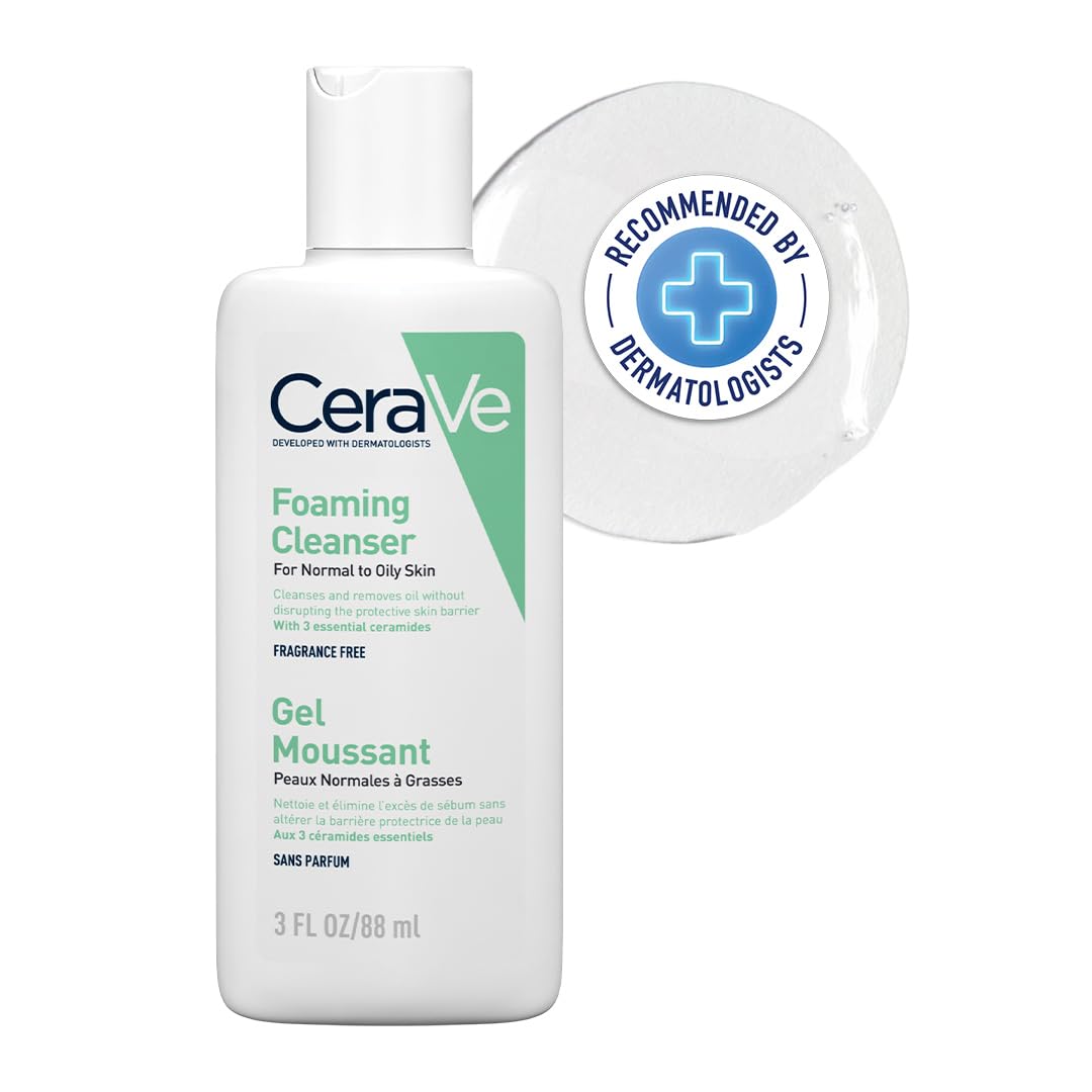 CeraVe AM Facial Moisturizer (52ml) SPF 50 and Foaming Cleanser (88ml) for Normal to Oily Skin Non-Comedogenic