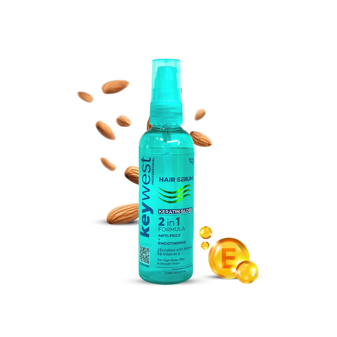 Keywest Professional Keratin Gloss Hair Serum for Women Men Dry Frizzy Hair, 100ml | 2in1 Formula Anti-Frizz + Smoothening | Enriched with Almond Oil & Vitamin