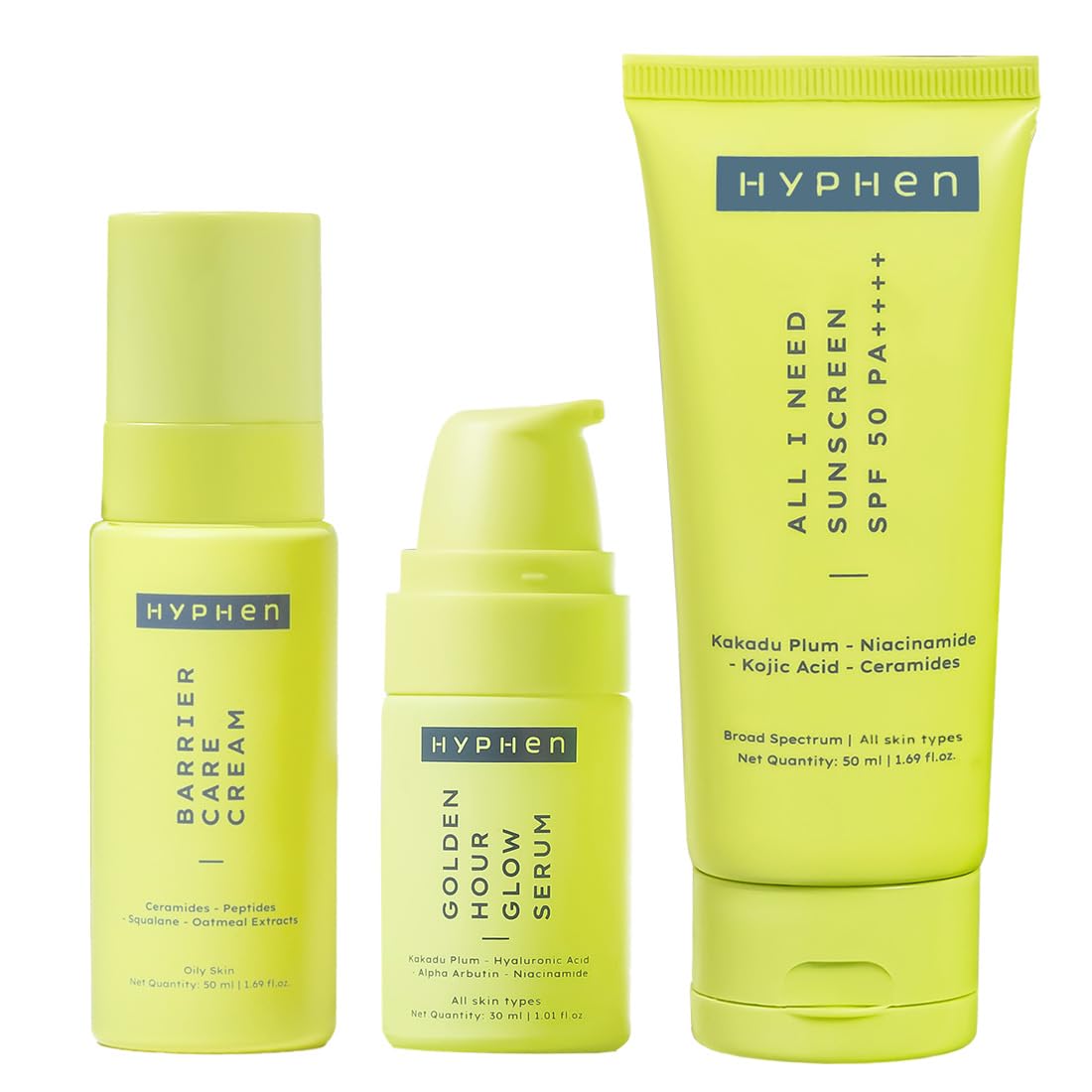 Hyphen Daily Face Care Regime for Combination & Oily Skin | 3 Step Facial Kit Routine with Face Serum, Cream & Sunscreen SPF 50 To Control Excess Oil & Improve