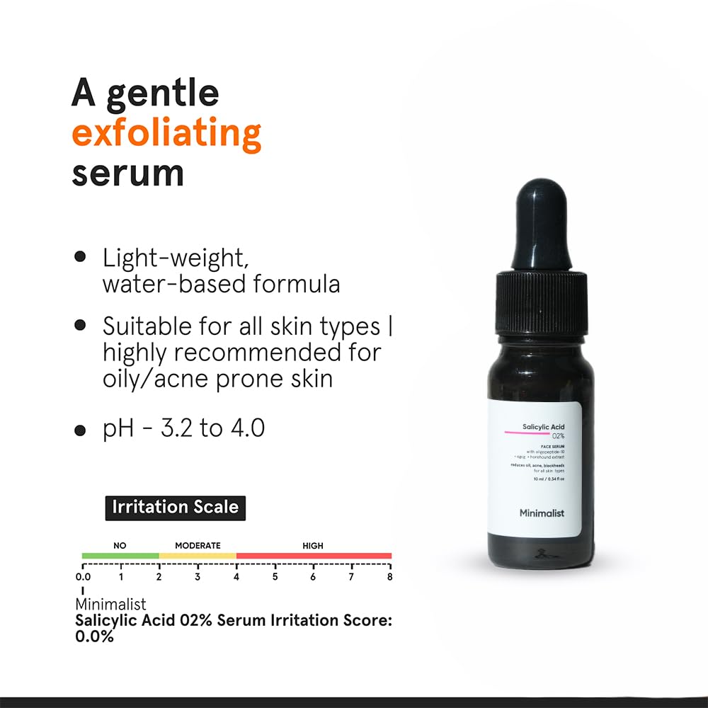 Minimalist 2% Salicylic Acid Serum for Acne & Blackheads | BHA Exfoliating Anti Acne Serum for Pore Cleansing & Oil Control | Pore Tightening Treatment for Oily
