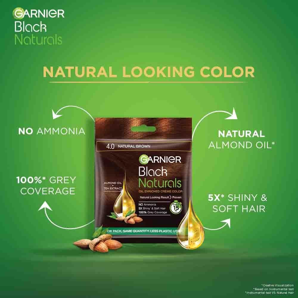 Garnier Black Naturals Hair Color No.4 Natural Brown 20ml +20 gm (PACK OF 6)