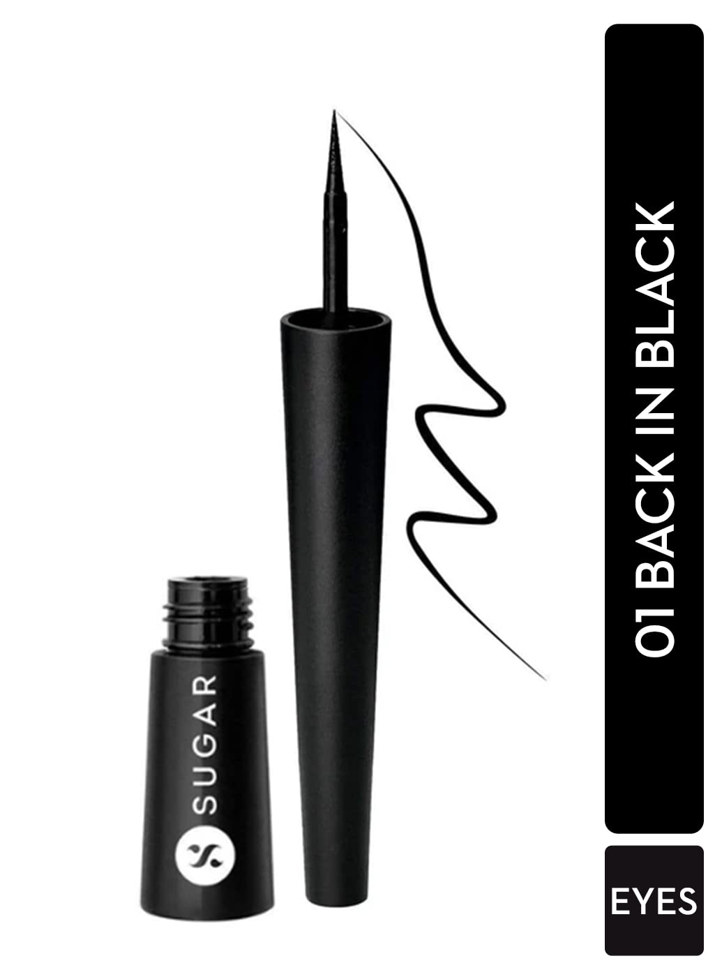 SUGAR Cosmetics Gloss Boss 24Hr Glossy Eyeliner Gel With Brush | Smudeproof & Waterproof - 01 Back In Black (Black Eyeliner) | 3Ml