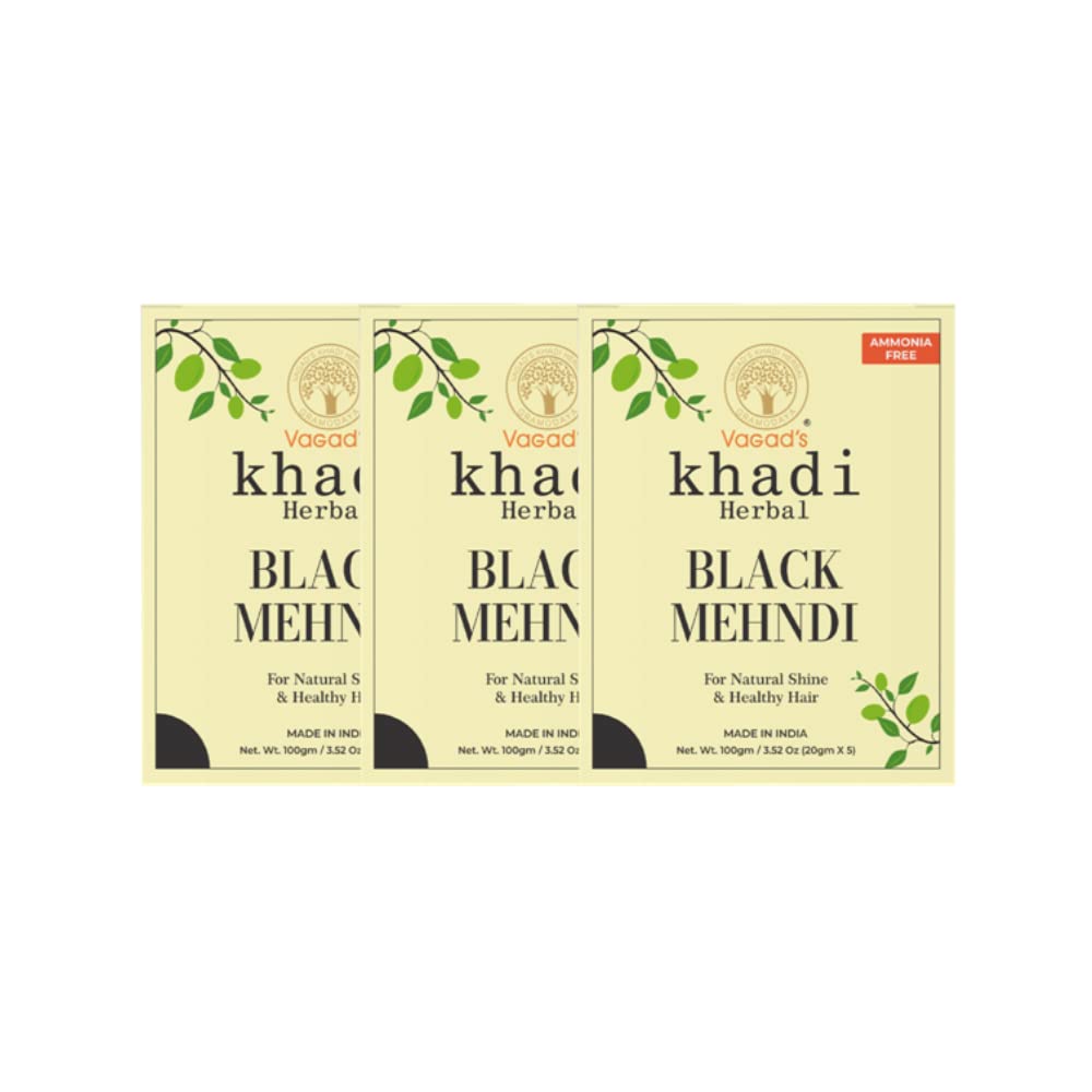 VAGAD'S KHADI HERBAL GRAMODAYA Black Mehndi, Henna, 300g - Black (Pack of 3)