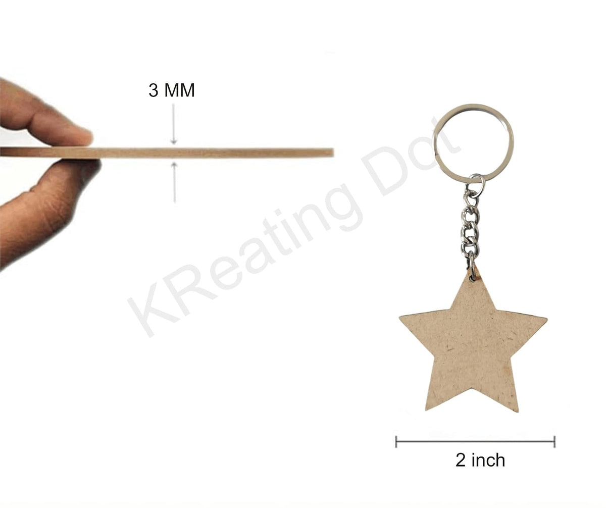 has Set Of 10 Units Each of 2 Inch Heart and Star MDF Blank Boards with Nickel Key Ring Chains – Perfect for DIY Craft Projects, Dot Mandala and Paintings (2 In