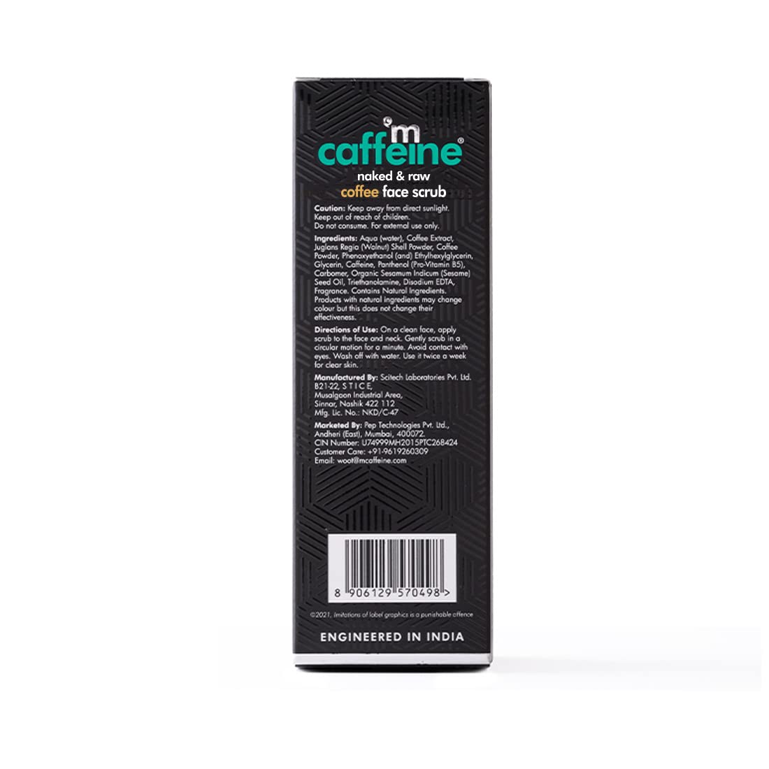 mCaffeine Coffee Tan & Dead Skin Removal Face Scrub (75gm)|Caffeine & Walnut Scrub for Face|Exfoliating & Brightening Scrub|Blackhead Remover,Whitehead Remover,