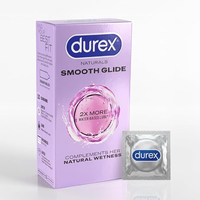 Durex Smooth Glide Condoms for Men - 10 Count | with 2X Water-Based Lubricant | Ultra Thin