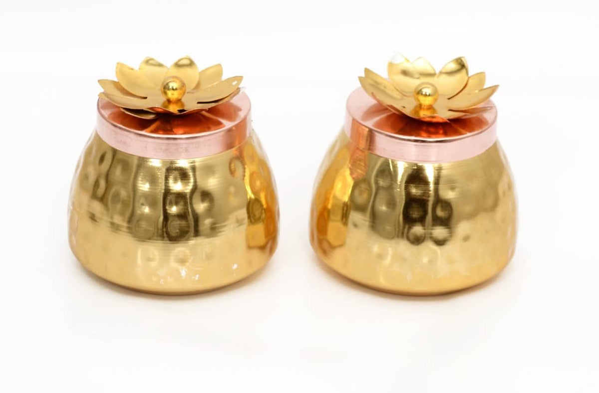 Kalakriti Set Of 2 Hammered Metal Gold Copper Plated Jar | Airtight Containers For Dry Fruits | Dining Table Decorative Serving Bowl for Home Kitchen | Jars for