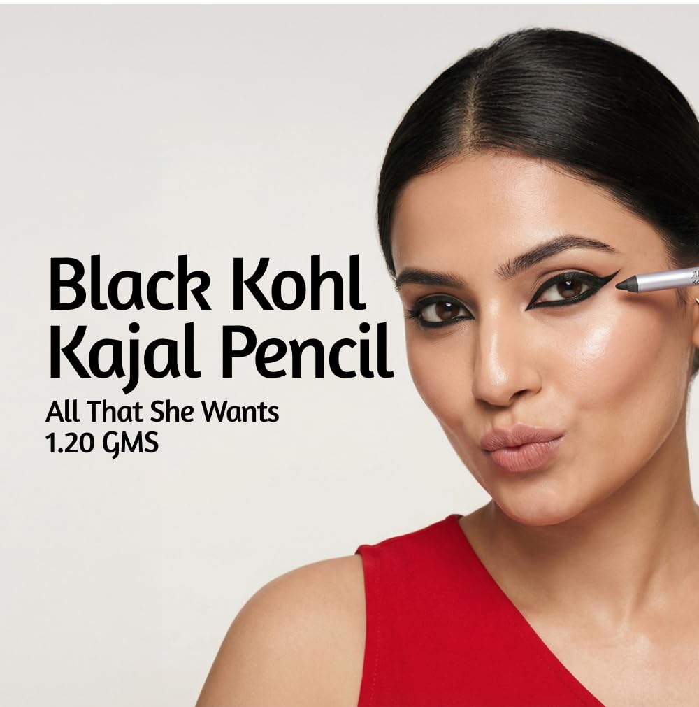 Recode Black Kohl Kajal Pencil last upto 14 hours |All That She Wants 1.20 GM|Waterproof,Smudgeproof|Long-lasting Eye Makeup