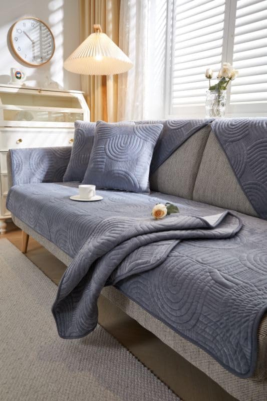 HOMETHREADS Couch/Sofa Covers | Luxurious Slipcover Solutions for Sofas, Armchairs, and Loveseats (Grey_Coco, 1 Seater Large| 70x90cm) Grey_Coco 1 Seater Large|