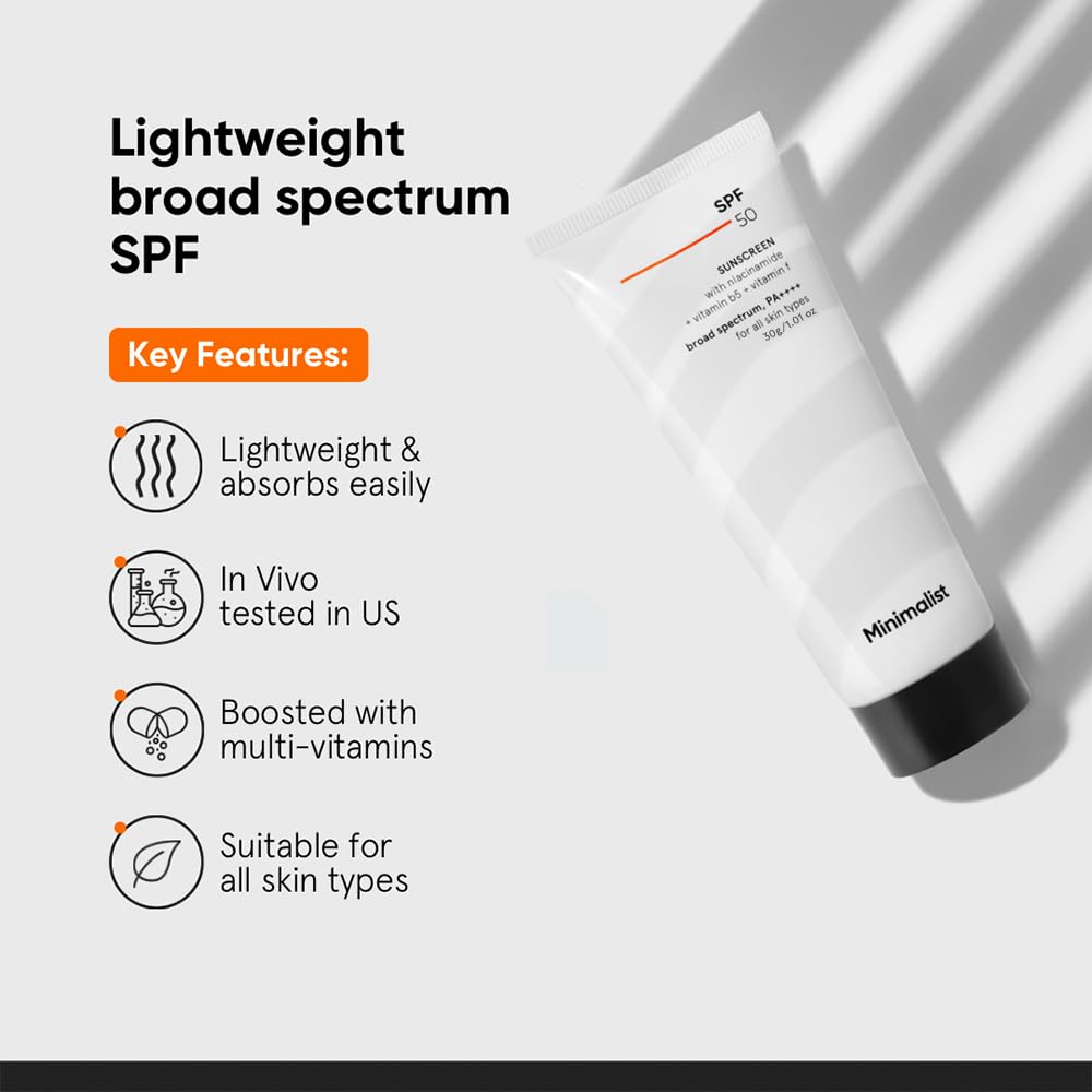 Minimalist Sunscreen SPF 50 PA++++ with Niacinamide & Multi-Vitamins | Broad Spectrum | Hydrating Sun screen for Dry & All Skin Types | Face Sunscreen for Men &