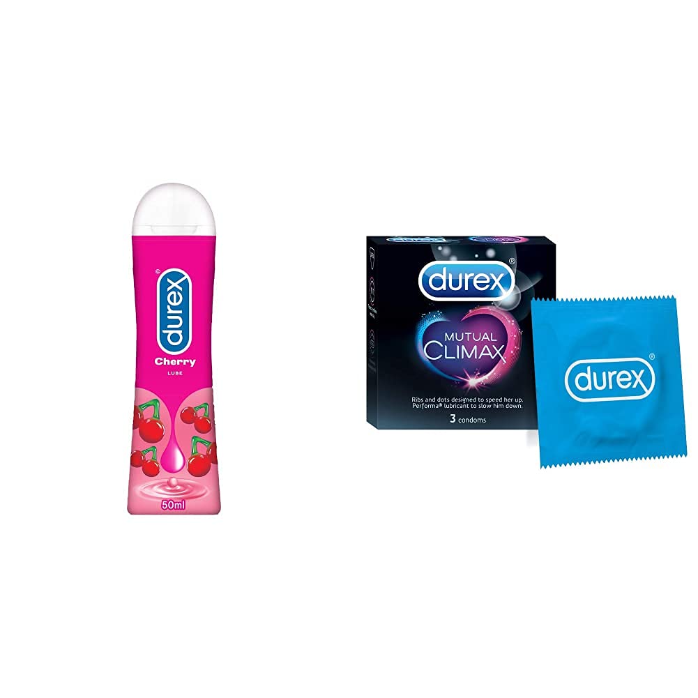 Durex Play Lubricant Gel, Cheeky Cherry - 50 ml and Durex Mutual Climax Condoms - 3s
