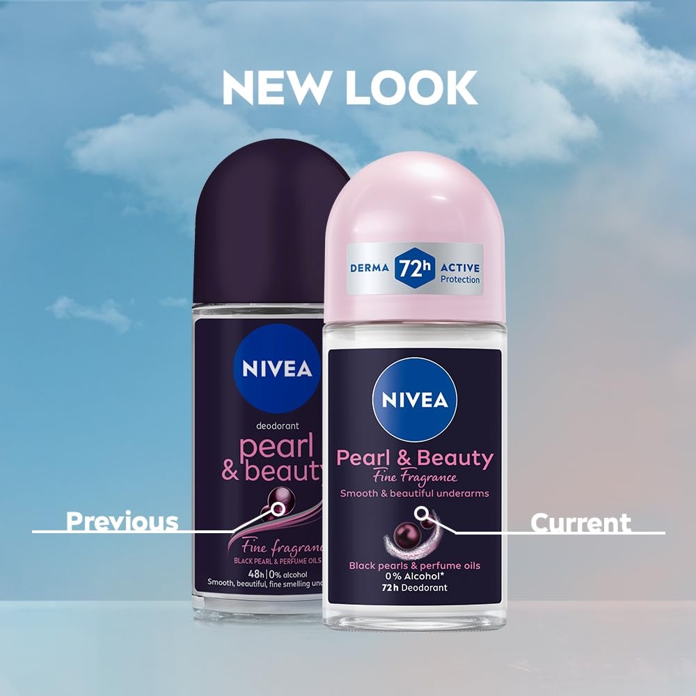 NIVEA Women Pearl & Beauty Roll On Deodorant, Underarm Deodorant with 72H Active Odour Protection, Long-Lasting Floral Fragrance, Underarm Roll On for Fresh, Be