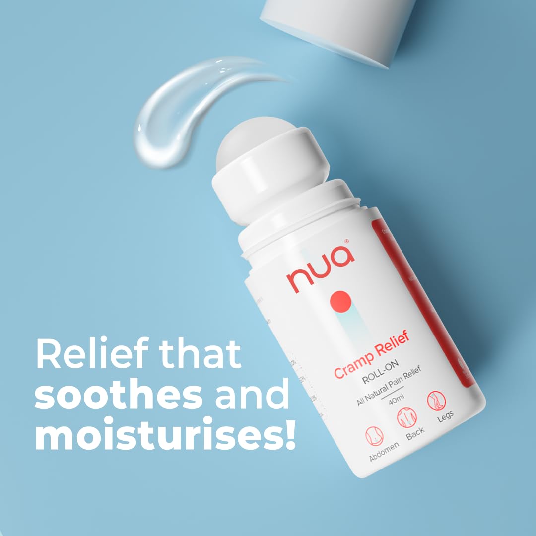 Cramp Relief Roll-On by Nua | Quick Relief | All Natural | For Abdomen, Back and Leg Pain | Absorbs Easily | Stain-free | Safe on Skin Pack of 1