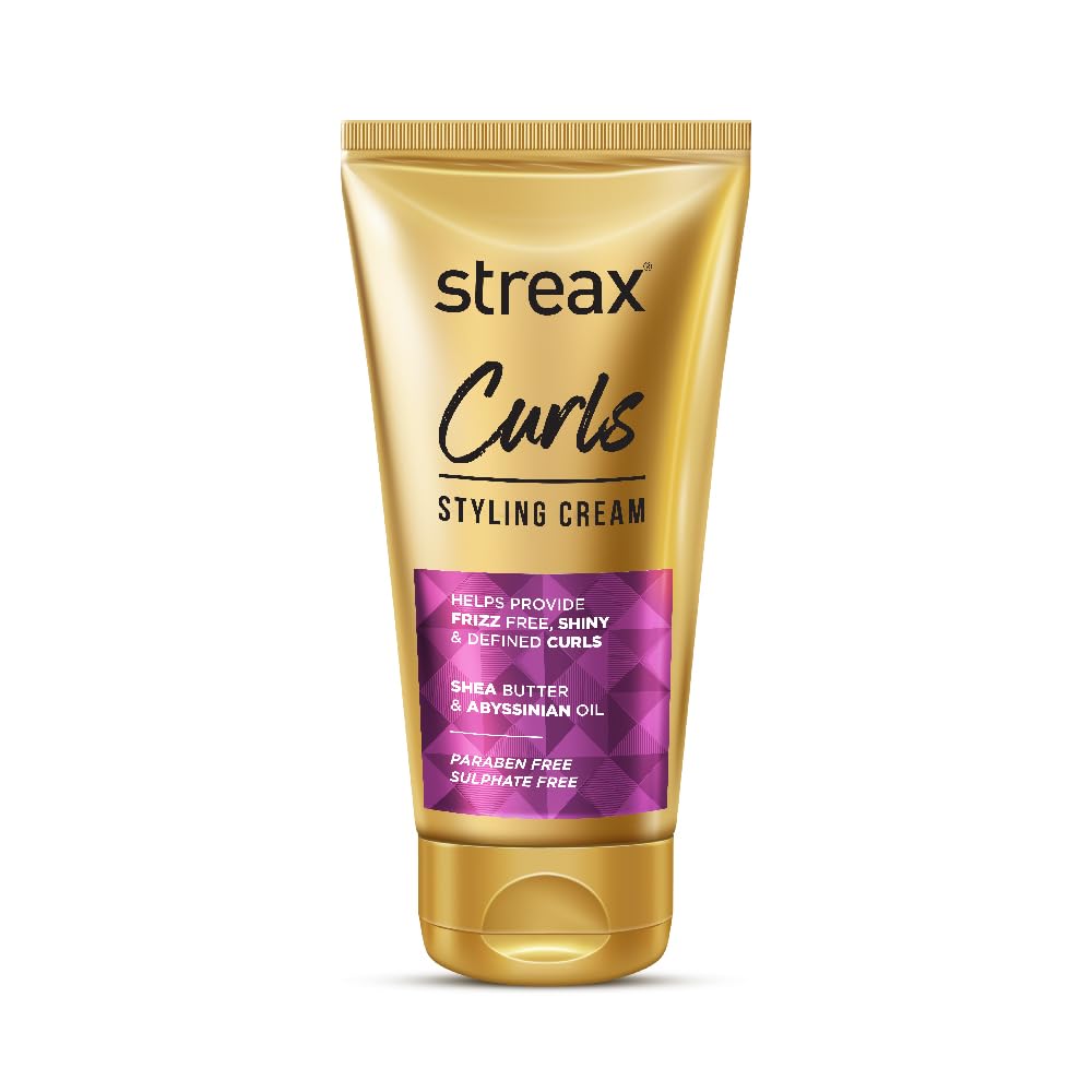 Streax Curls Styling Cream for Curly & Wavy Hair, 150gm | Curl Defining Cream with Shea Butter & Abyssinian Oil | Anti-Frizz Leave-In Cream for Soft, Bouncy, Mo