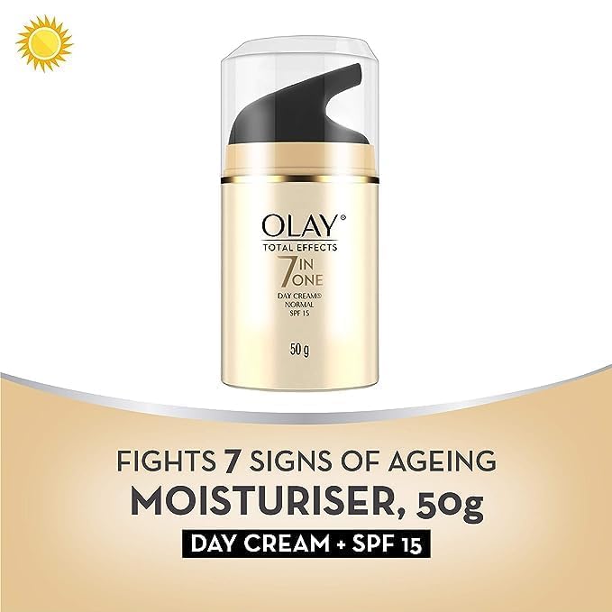 Olay Total Effects 7 in 1 Anti-Ageing Face Moisturizer, Vitamin B3 & E, 50g | Reduces Wrinkles, Evens Tone, Hydrates Skin (50g (pack of 2), day cream normal spf