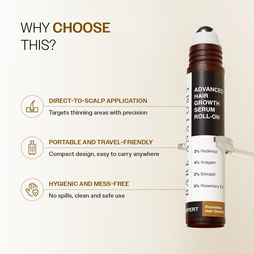 Bare Anatomy Advanced Hair Growth Serum Roll-On | Women & Men | 25ml Hair Growth Serum Roll-On 25 ml (Pack of 1)