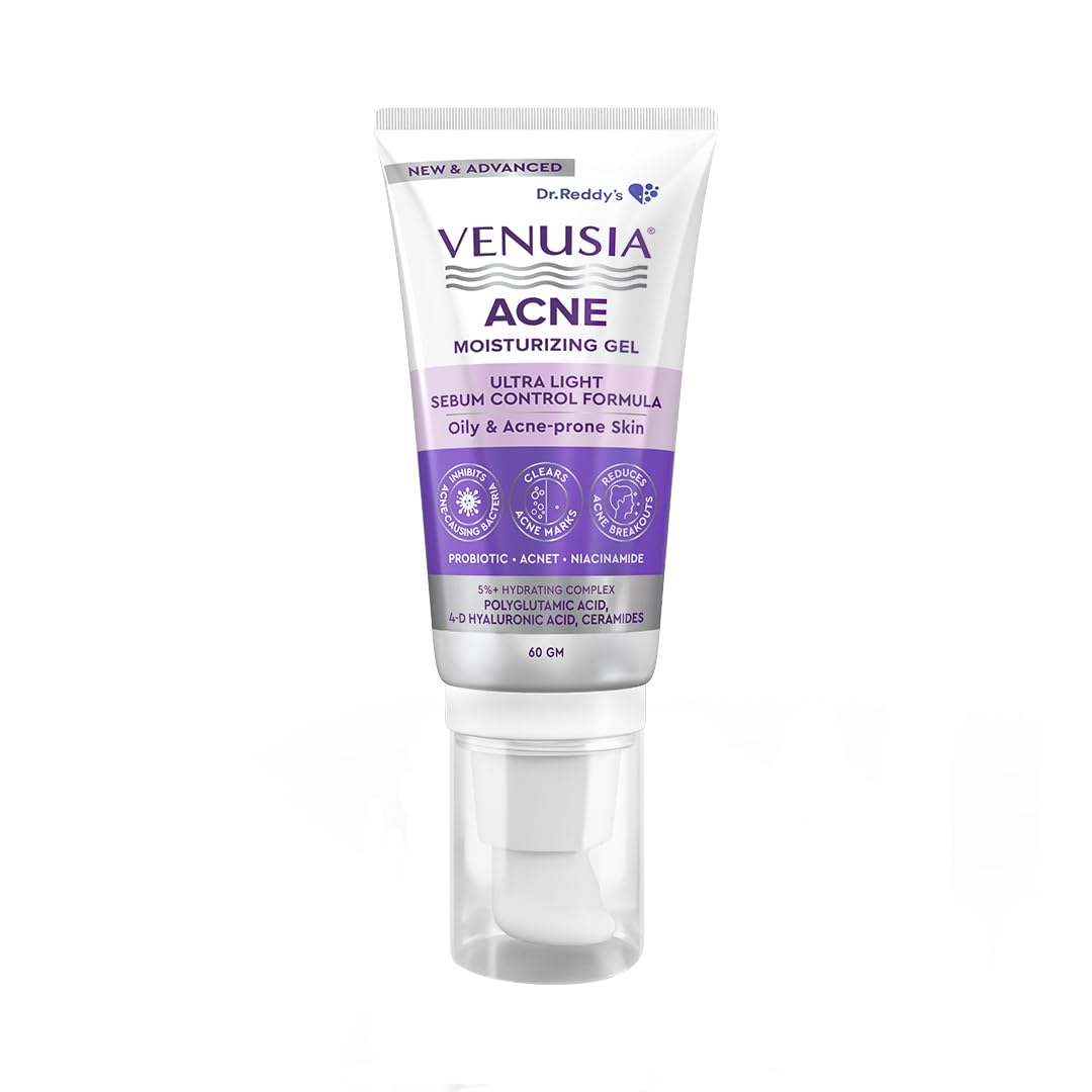 Dr. Reddy's Venusia Acne Moisturizing Gel For Oily & Acne Prone Skin | Ultra-light Sebum Control Formula With 5%+ Hydrating Complex, Polyglutamic Acid, 4-D Hyal