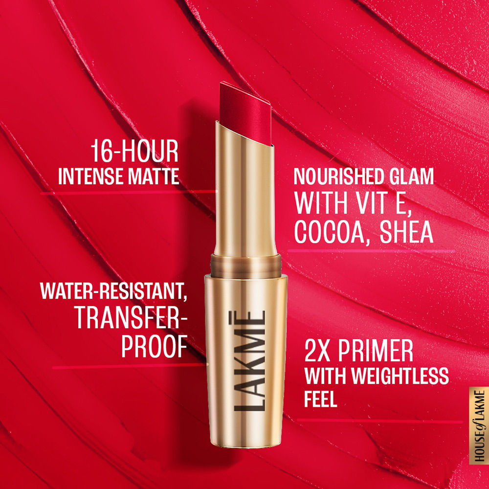 Lakme 9 To 5 Powerplay Priming Matte Lipstick For 16Hr Intense Matte , Red Coat