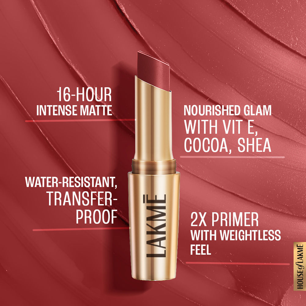 Lakme 9 To 5 Powerplay Priming Matte Lipstick For 16Hr Intense Matte , Roseatte Red