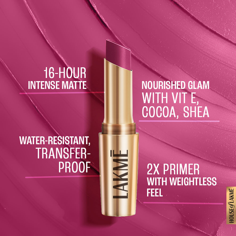 Lakme 9 To 5 Powerplay Priming Matte Lipstick For 16Hr Intense Matte , Plum Pick