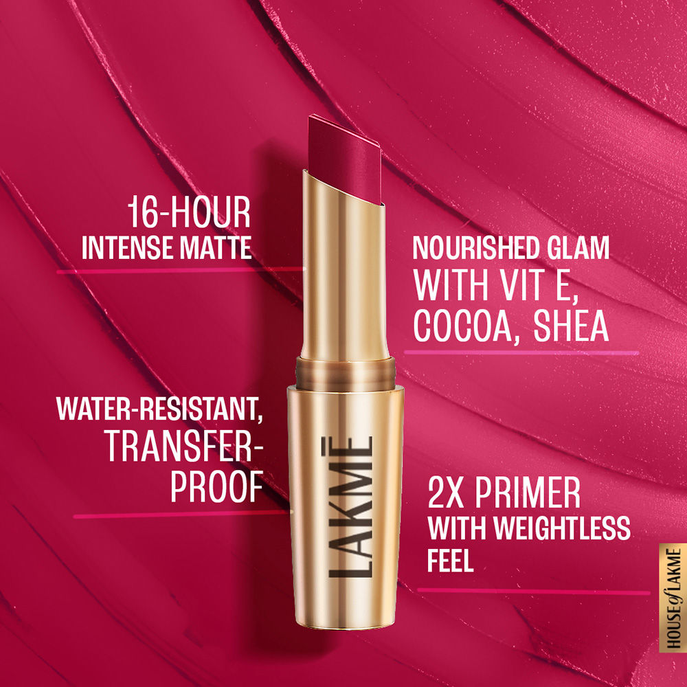 Lakme 9 To 5 Powerplay Priming Matte Lipstick For 16Hr Intense Matte , Rose Day