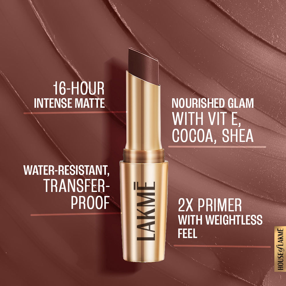 Lakme 9 To 5 Powerplay Priming Matte Lipstick For 16Hr Intense Matte , Brown Walnut