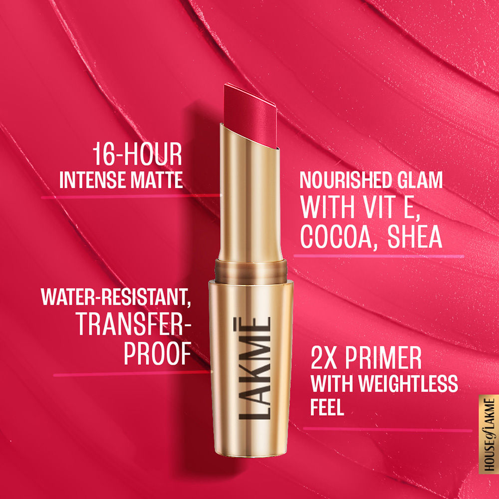 Lakme 9 To 5 Powerplay Priming Matte Lipstick For 16Hr Intense Matte , Scarlet Surge