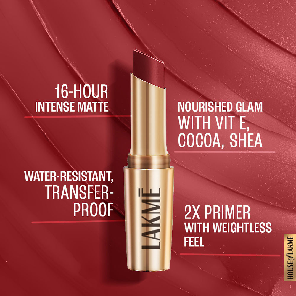 Lakme 9 To 5 Powerplay Priming Matte Lipstick For 16Hr Intense Matte , Cherry Chic