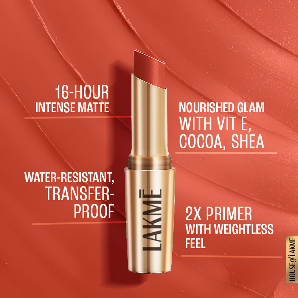 Lakme 9 To 5 Powerplay Priming Matte Lipstick For 16Hr Intense Matte , Brick Blush