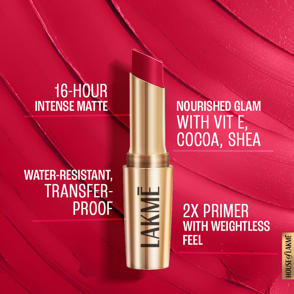 Lakme 9 To 5 Powerplay Priming Matte Lipstick For 16Hr Intense Matte , Iconic Red