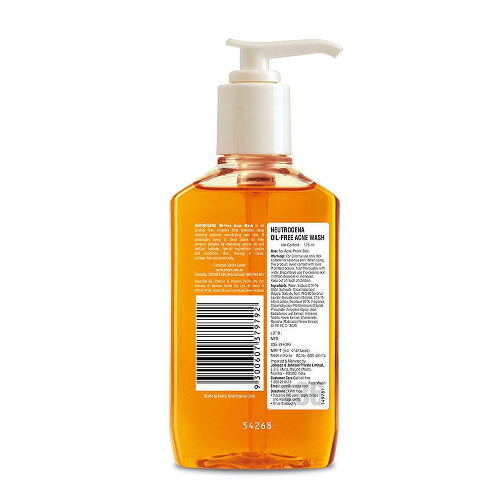 Neutrogena Oil Free Acne Cleansing Face Wash with 2% Salicylic Acid for Acne Prone & Oily Skin (175ml)