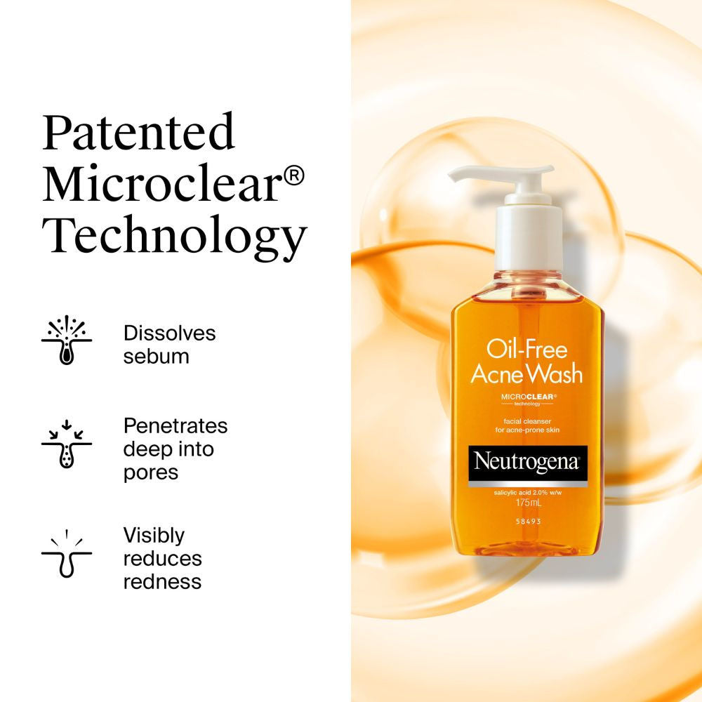 Neutrogena Oil Free Acne Cleansing Face Wash with 2% Salicylic Acid for Acne Prone & Oily Skin (175ml)