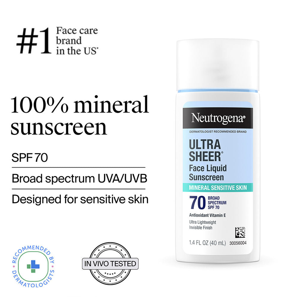 Neutrogena Ultrasheer Mineral Sunscreen SPF70 PA++++ Vitamin E, UVA & UVB, For Sensitive Skin (40ml)