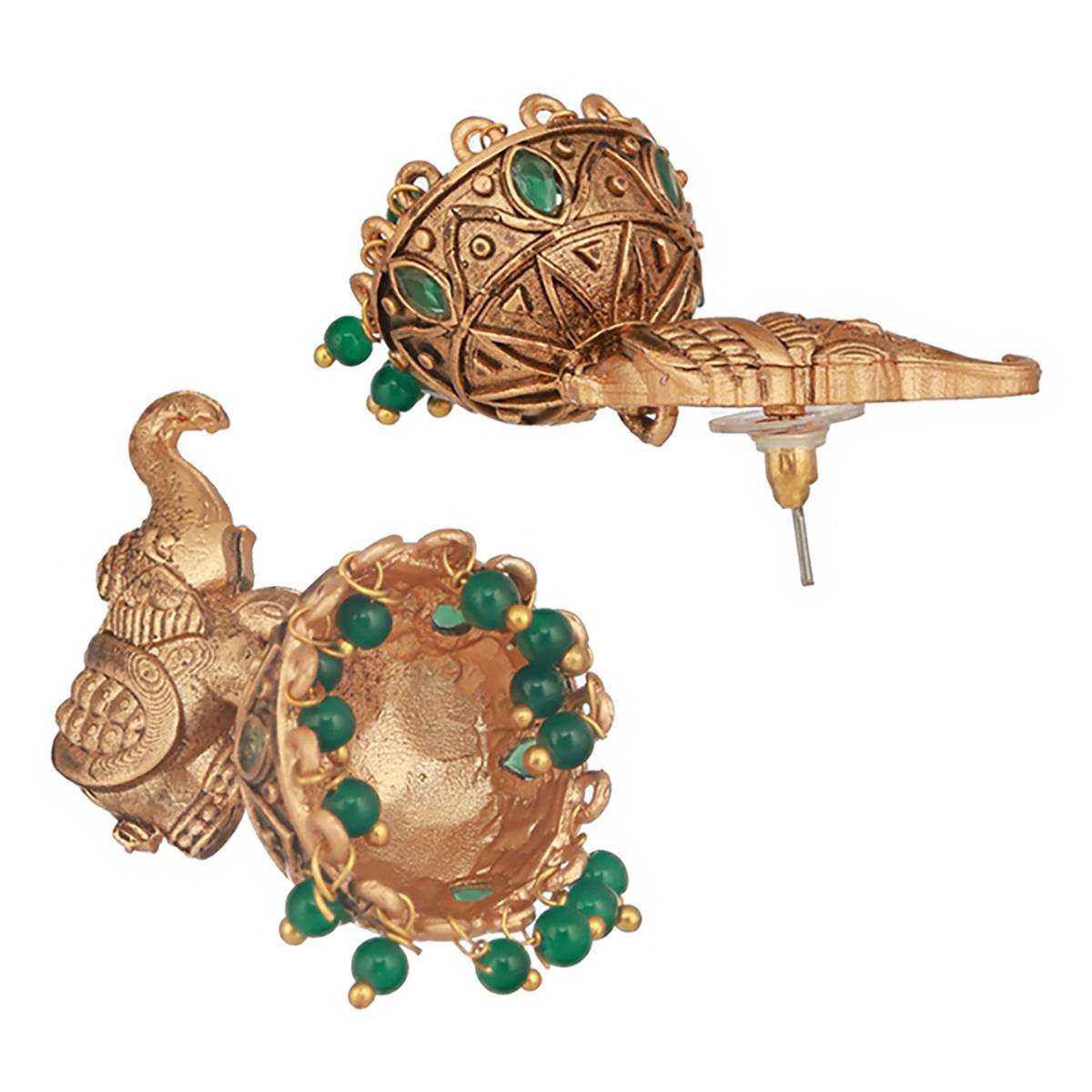 Aatmana Gold-Plated Artificial Stones-Studded & Beaded Jhumkas
