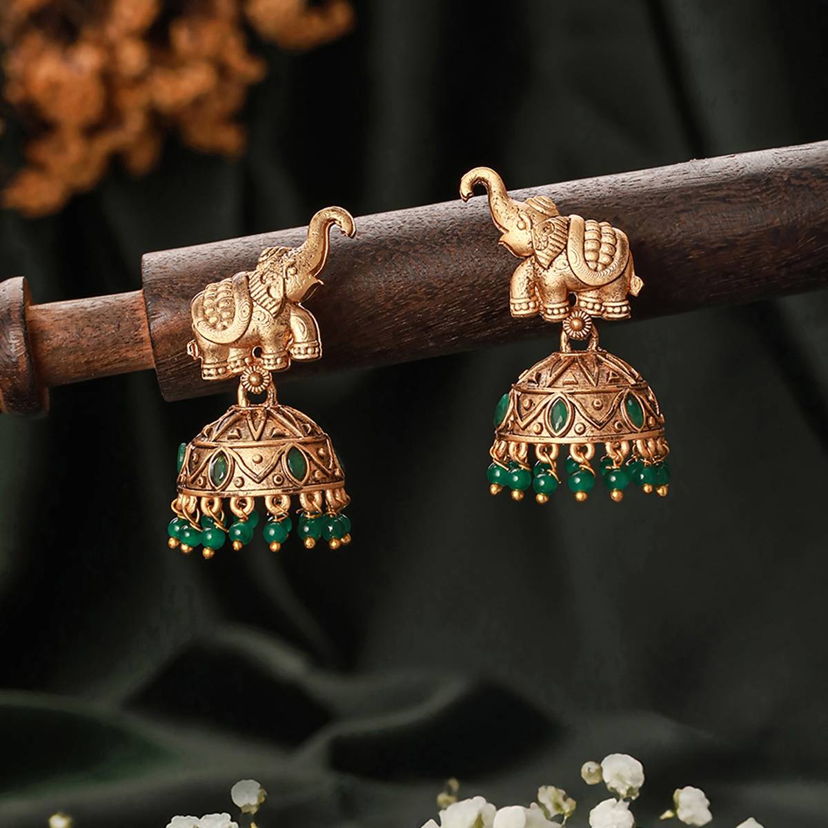 Aatmana Gold-Plated Artificial Stones-Studded & Beaded Jhumkas